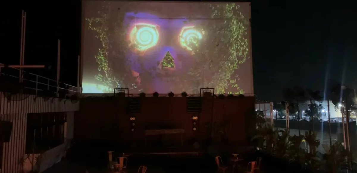 Projection of a face on a large outdoor screen